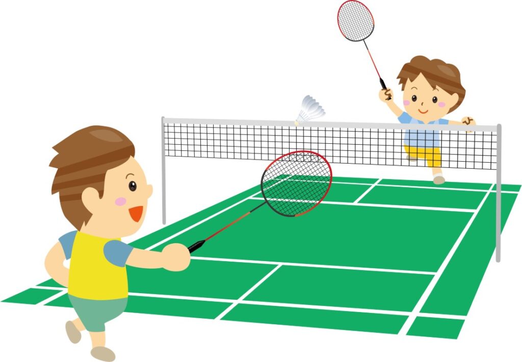 Two men playing badminton on the court / illustration material (vector illustration)